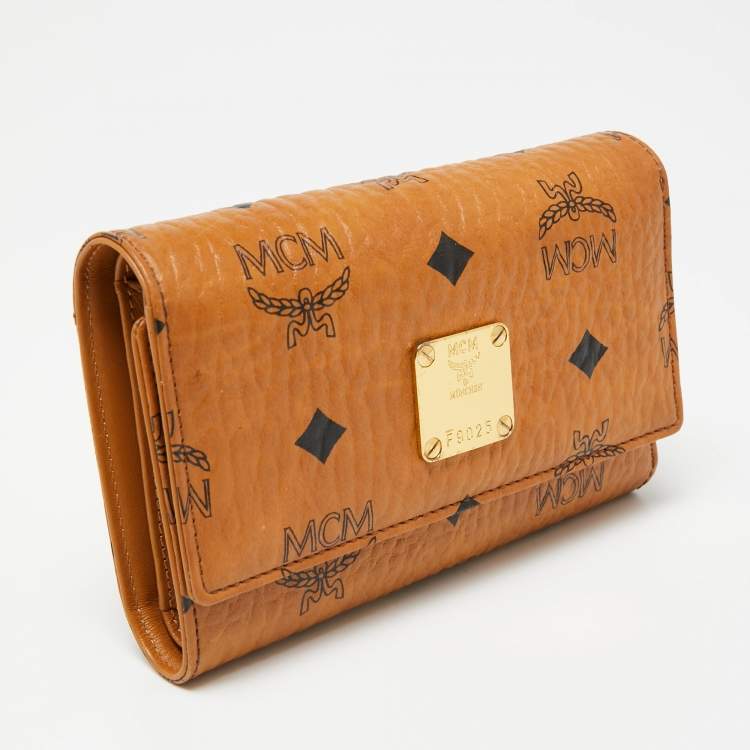 Pre Owned MCM Cognac Visetos Coated Canvas Trifold Wallet