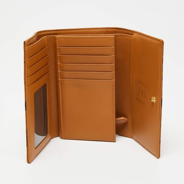 Pre Owned MCM Cognac Visetos Coated Canvas Trifold Wallet