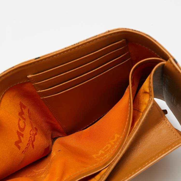 Pre Owned MCM Cognac Visetos Coated Canvas Trifold Wallet