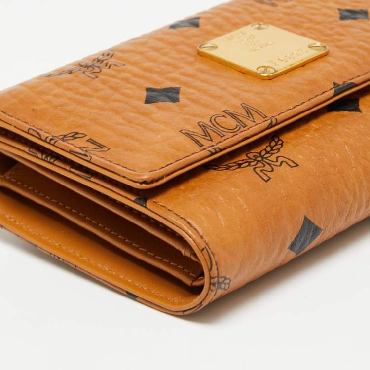Pre Owned MCM Cognac Visetos Coated Canvas Trifold Wallet