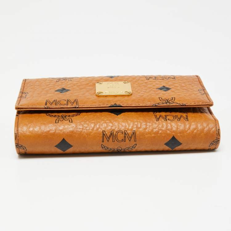 Pre Owned MCM Cognac Visetos Coated Canvas Trifold Wallet