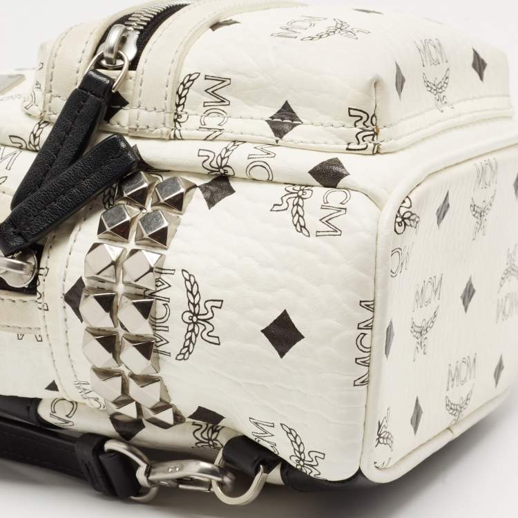 Pre Owned MCM White/Black Visetos Coated Canvas And Leather Mini Stark-Bebe Boo Backpack