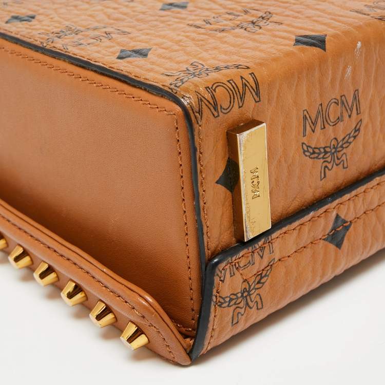 Pre Owned MCM Cognac Visetos Coated Canvas And Leather Berlin Box Bag