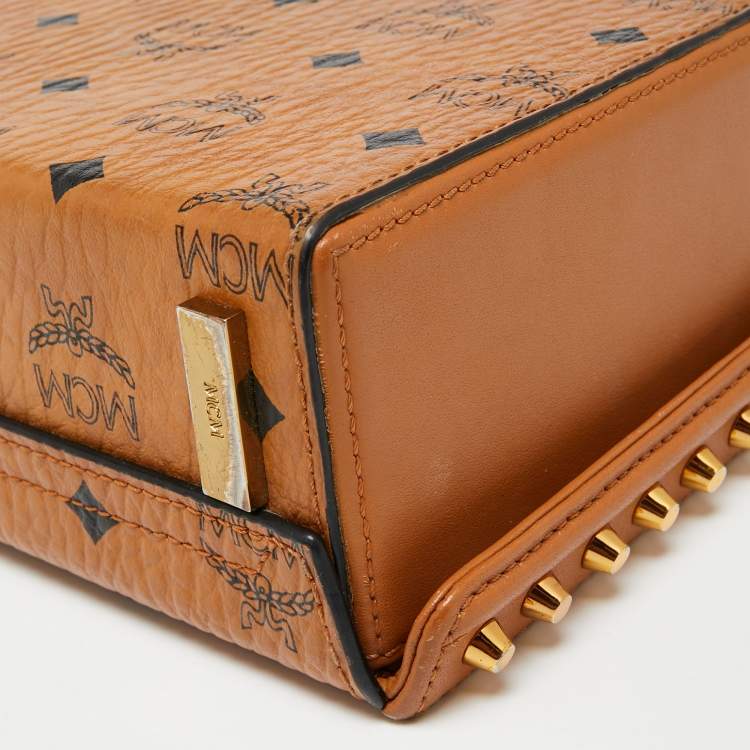 Pre Owned MCM Cognac Visetos Coated Canvas And Leather Berlin Box Bag