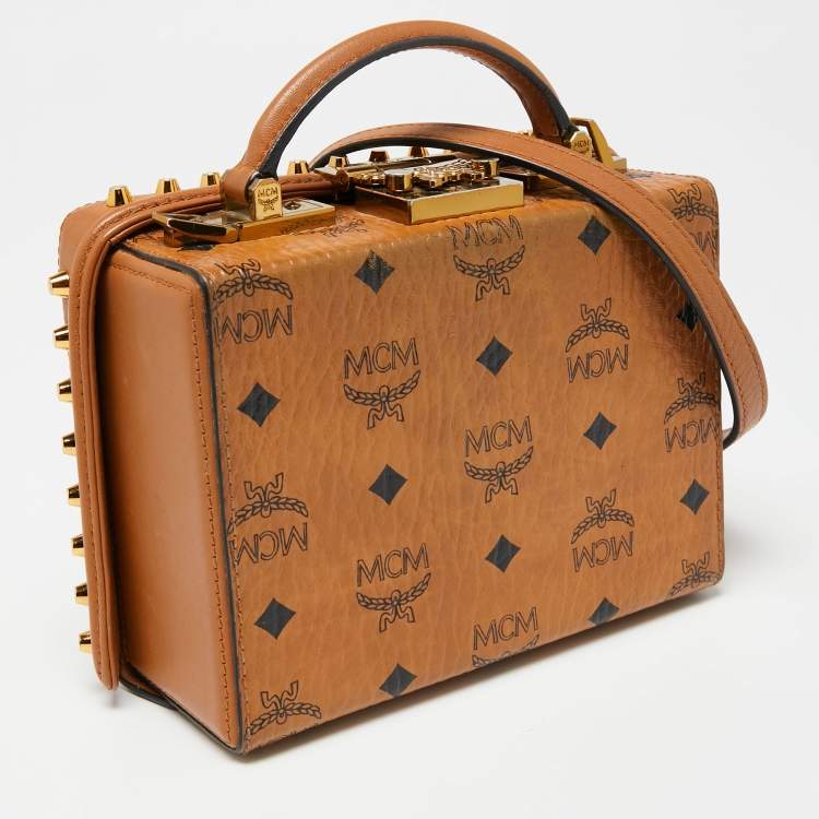 Pre Owned MCM Cognac Visetos Coated Canvas And Leather Berlin Box Bag