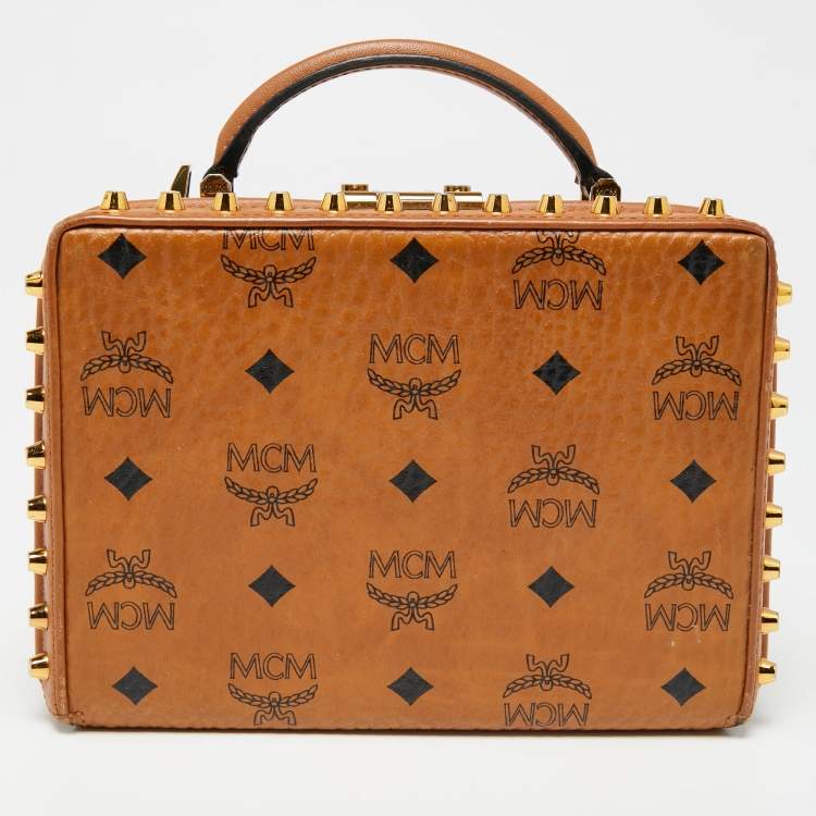 Pre Owned MCM Cognac Visetos Coated Canvas And Leather Berlin Box Bag