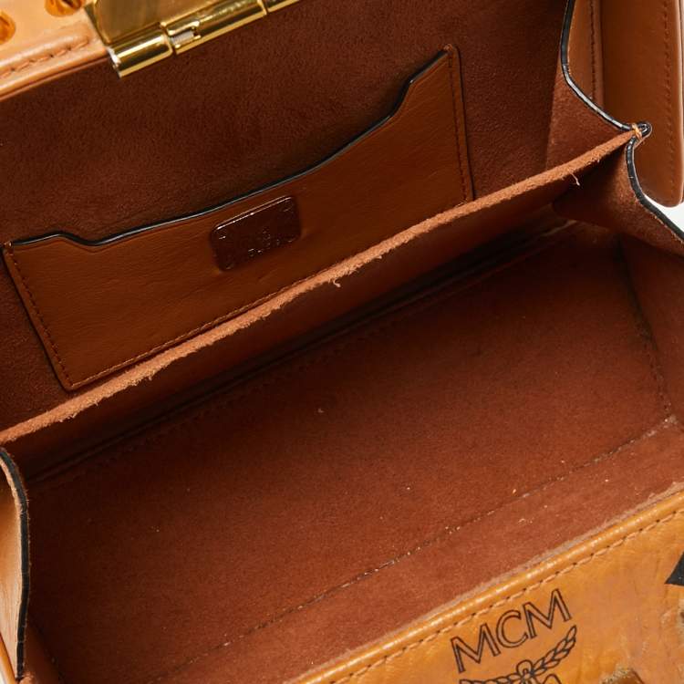 Pre Owned MCM Cognac Visetos Coated Canvas And Leather Berlin Box Bag