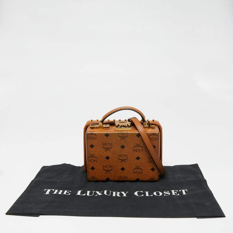 Pre Owned MCM Cognac Visetos Coated Canvas And Leather Berlin Box Bag