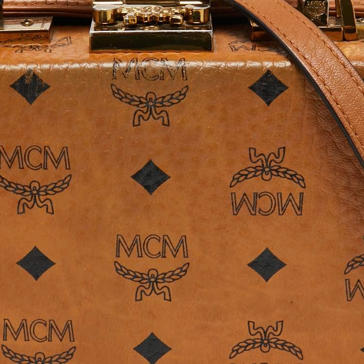 Pre Owned MCM Cognac Visetos Coated Canvas And Leather Berlin Box Bag