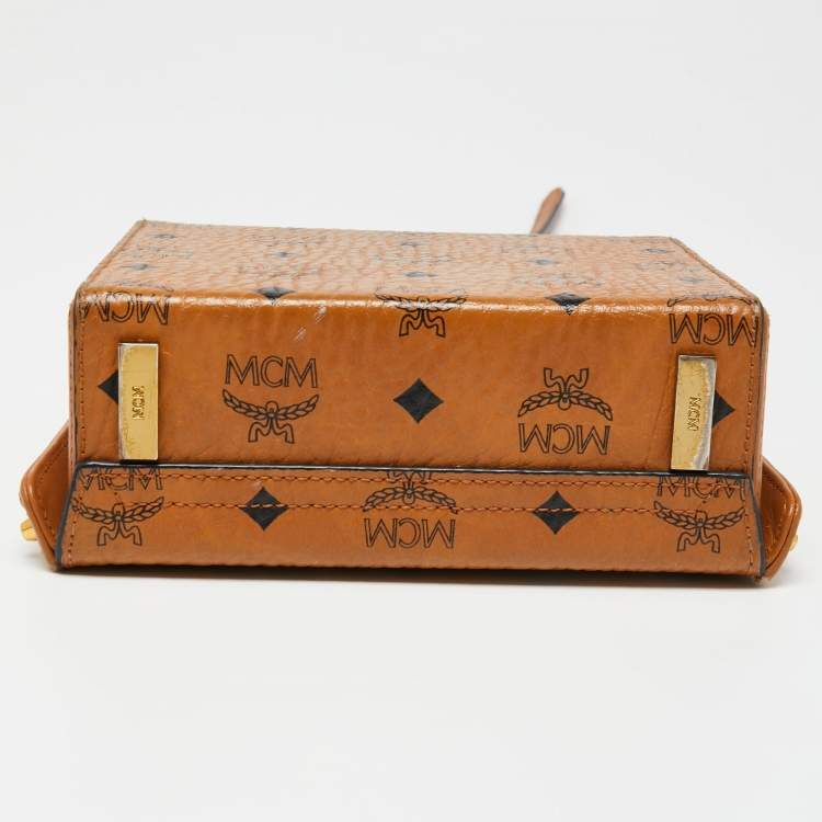 Pre Owned MCM Cognac Visetos Coated Canvas And Leather Berlin Box Bag