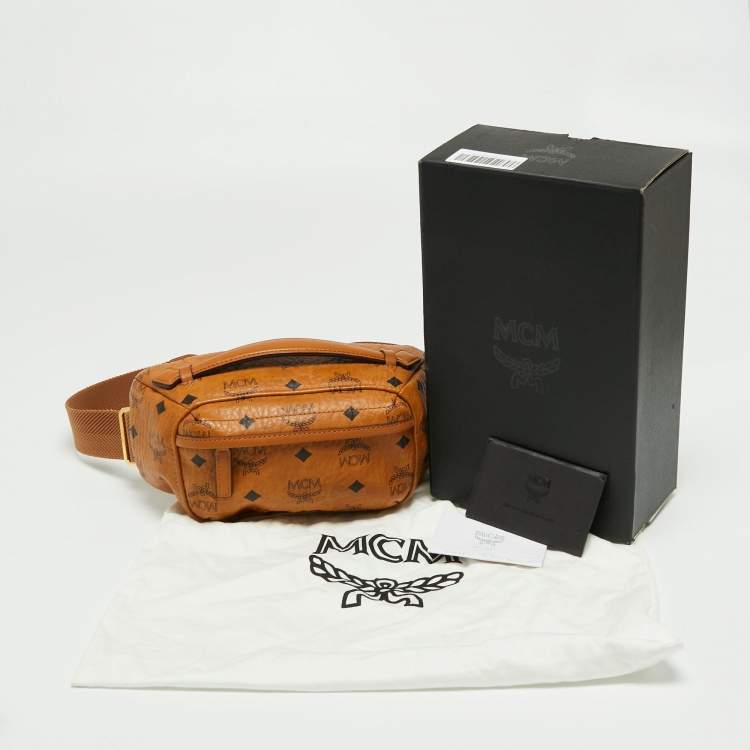 Pre Owned MCM Cognac Visetos Coated Canvas and Leather Belt Bag