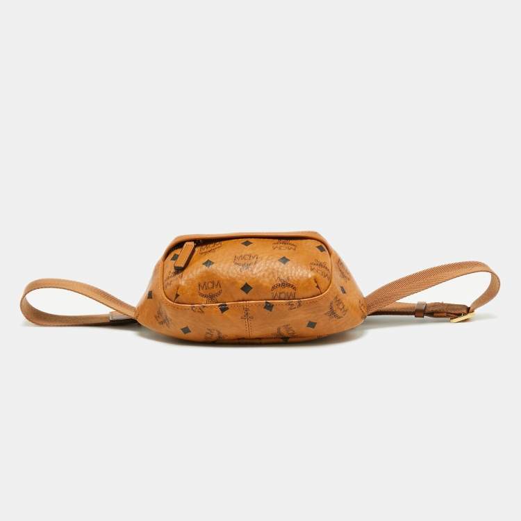 Pre Owned MCM Cognac Visetos Coated Canvas and Leather Belt Bag