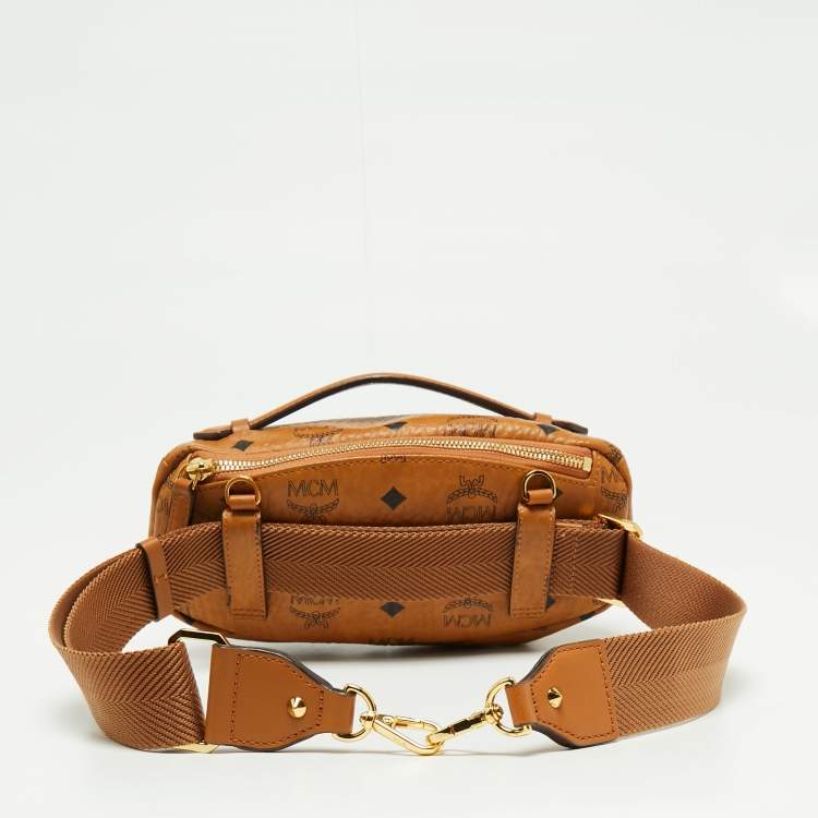 Pre Owned MCM Cognac Visetos Coated Canvas and Leather Belt Bag