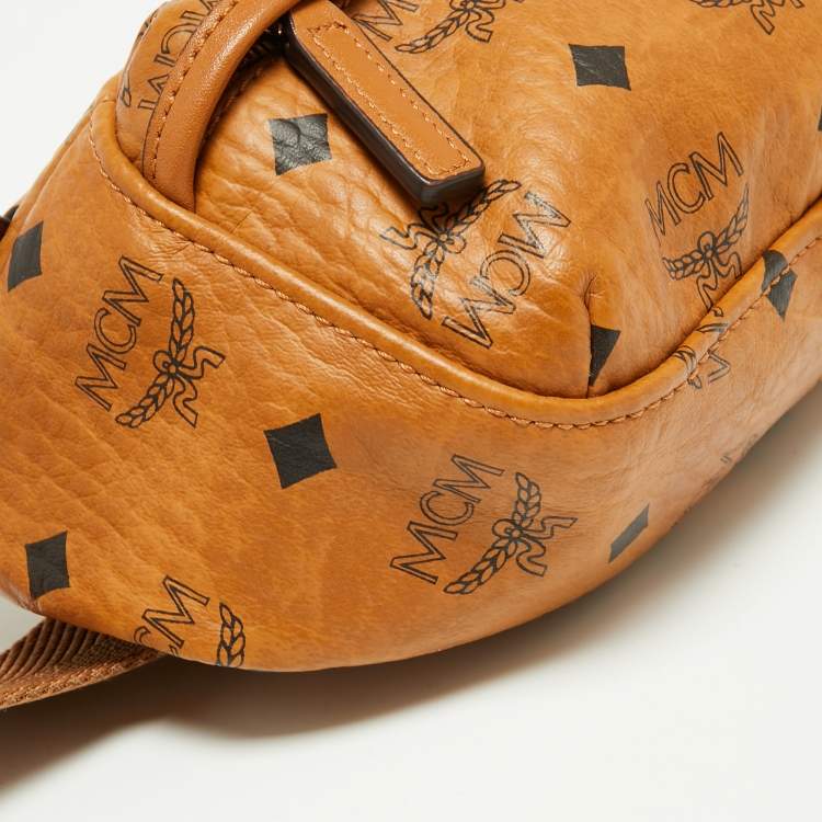 Pre Owned MCM Cognac Visetos Coated Canvas and Leather Belt Bag
