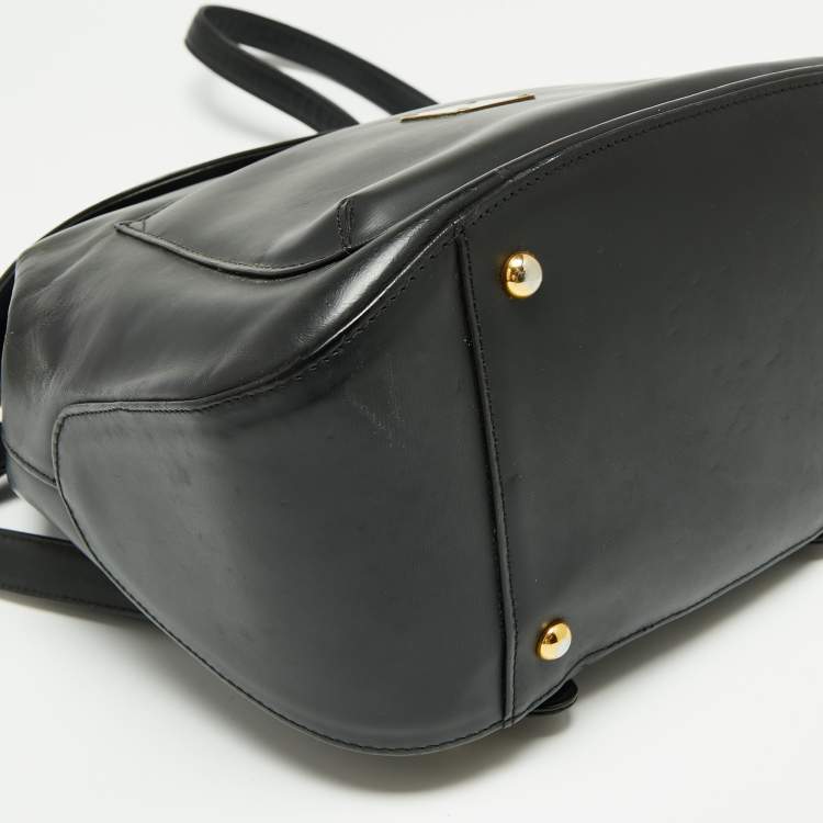 Pre Owned MCM Black Leather Front Pocket Flap Backpack
