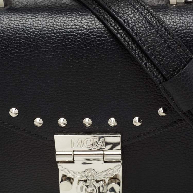 Pre Owned MCM Black Leather Patricia Studded Top Handle Bag