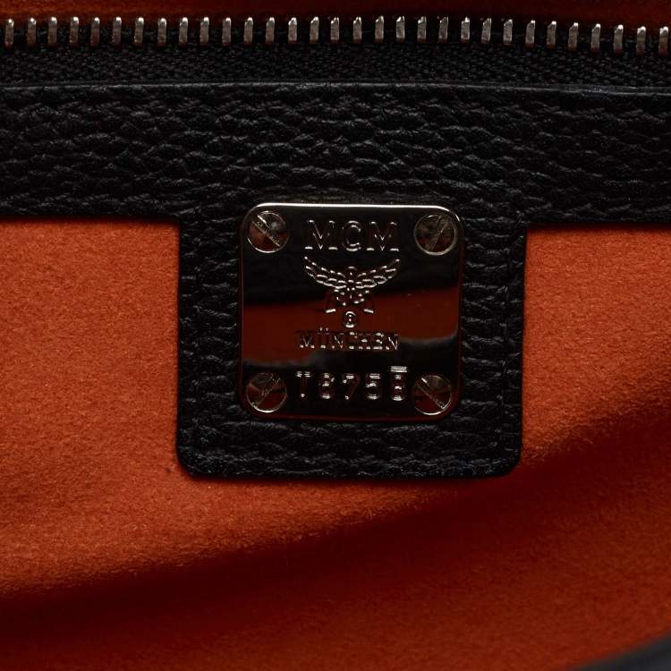 Pre Owned MCM Black Leather Patricia Studded Top Handle Bag