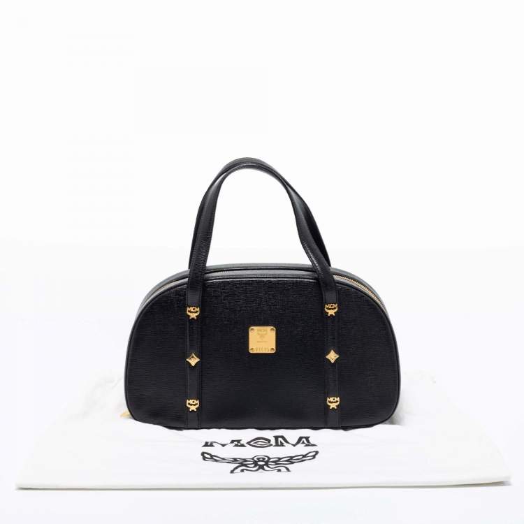 Pre Owned MCM Black Leather Motif Dome Satchel