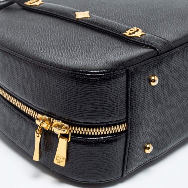Pre Owned MCM Black Leather Motif Dome Satchel