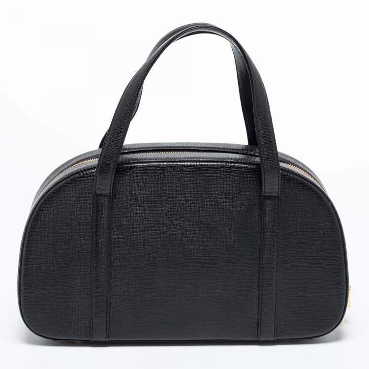 Pre Owned MCM Black Leather Motif Dome Satchel