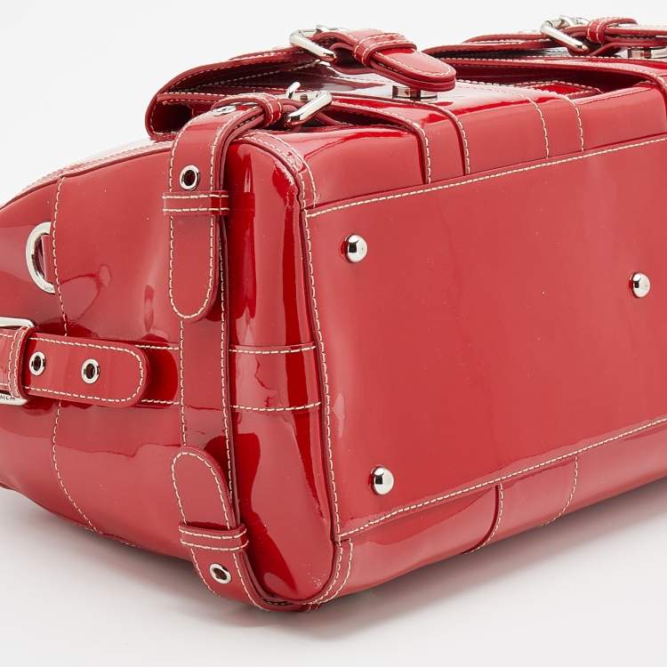 Pre Owned MCM Red Patent Leather Duffle Bag