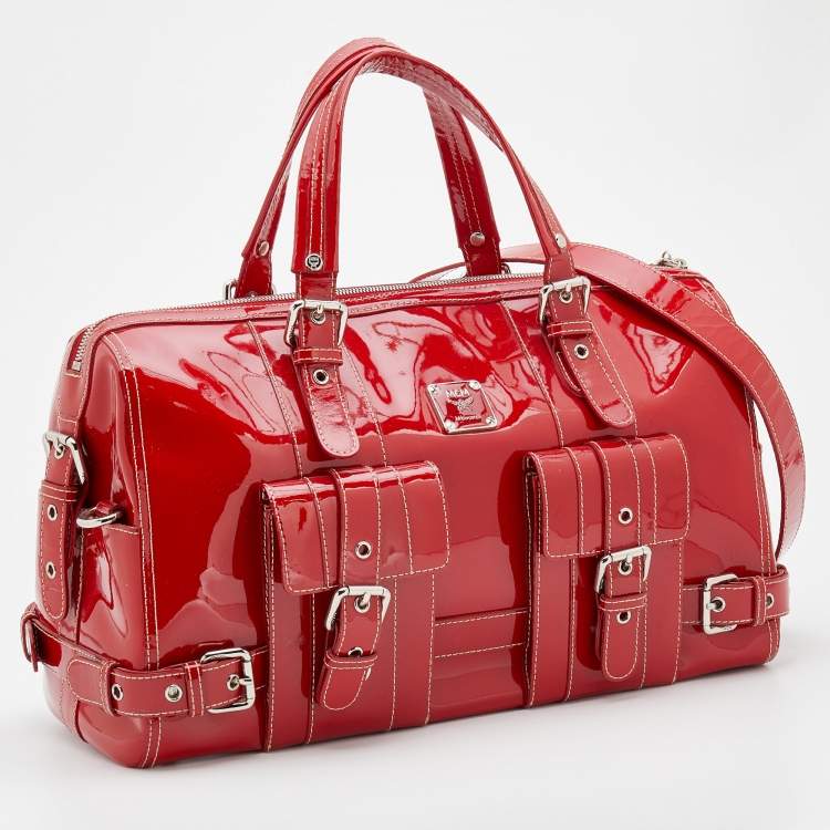 Pre Owned MCM Red Patent Leather Duffle Bag