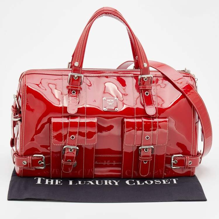 Pre Owned MCM Red Patent Leather Duffle Bag
