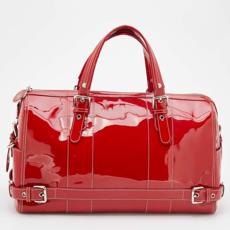 Pre Owned MCM Red Patent Leather Duffle Bag