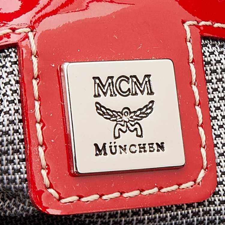 Pre Owned MCM Red Patent Leather Duffle Bag