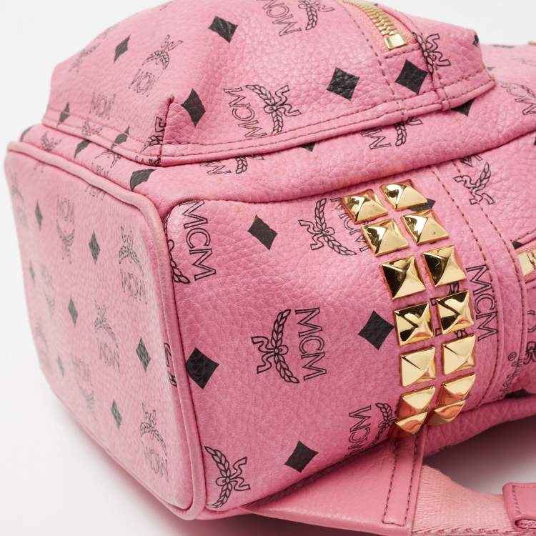 Pre Owned MCM Pink Visetos Coated Canvas Studded Stark Backpack