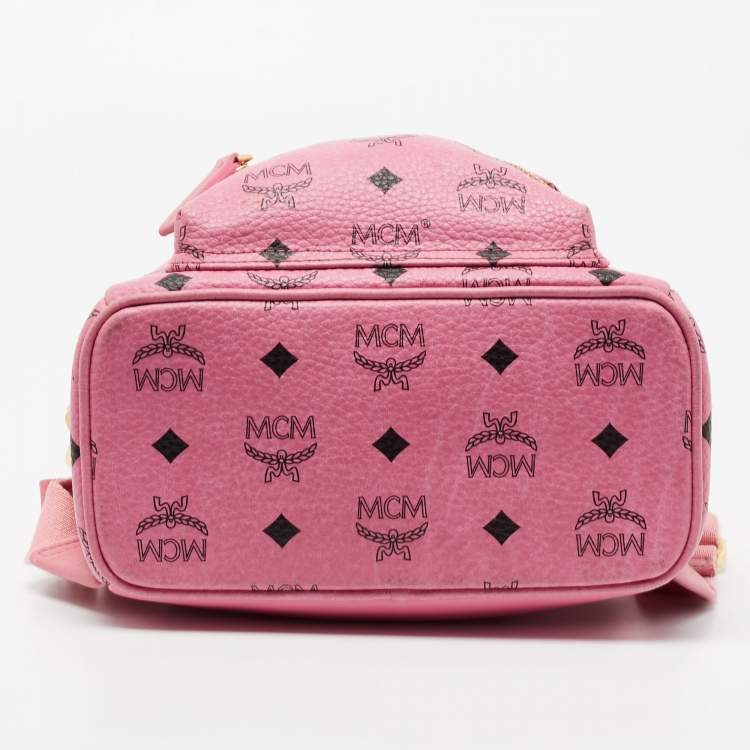 Pre Owned MCM Pink Visetos Coated Canvas Studded Stark Backpack