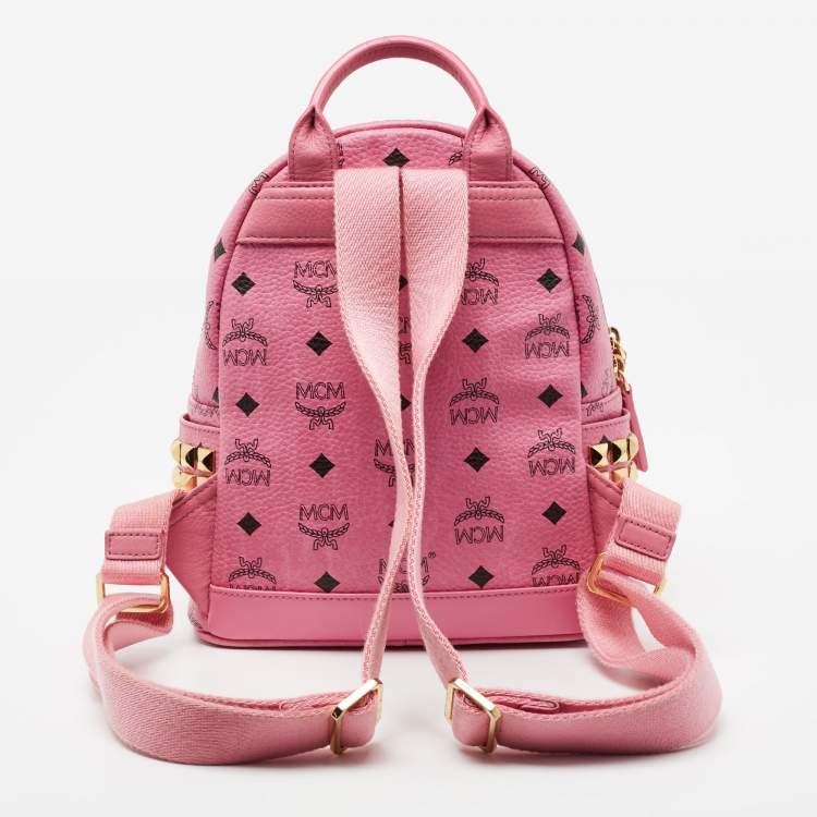 Pre Owned MCM Pink Visetos Coated Canvas Studded Stark Backpack