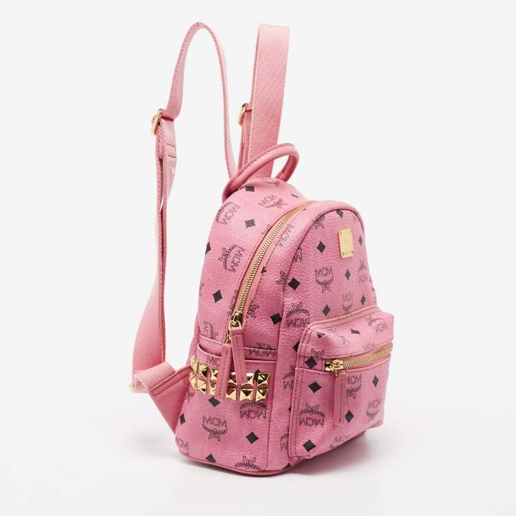 Pre Owned MCM Pink Visetos Coated Canvas Studded Stark Backpack