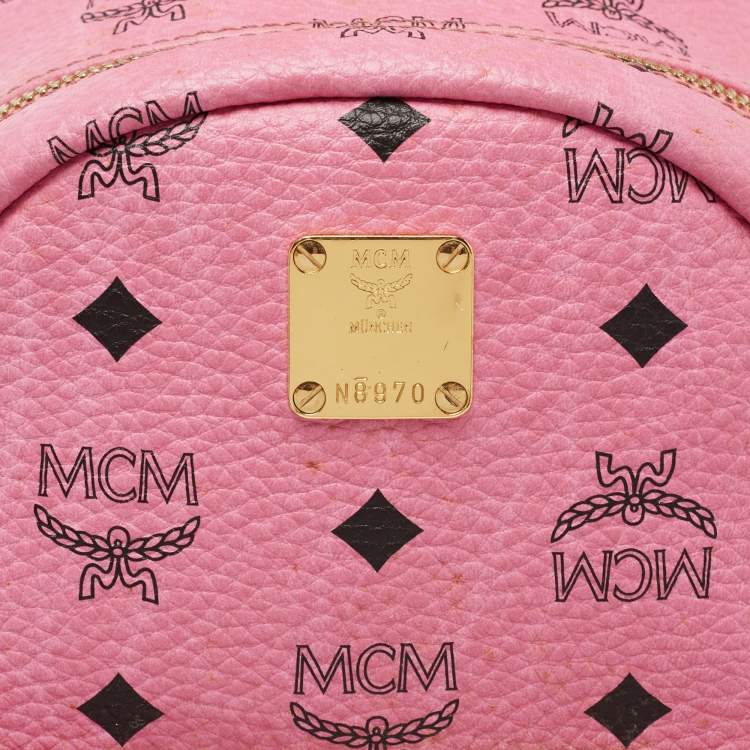 Pre Owned MCM Pink Visetos Coated Canvas Studded Stark Backpack