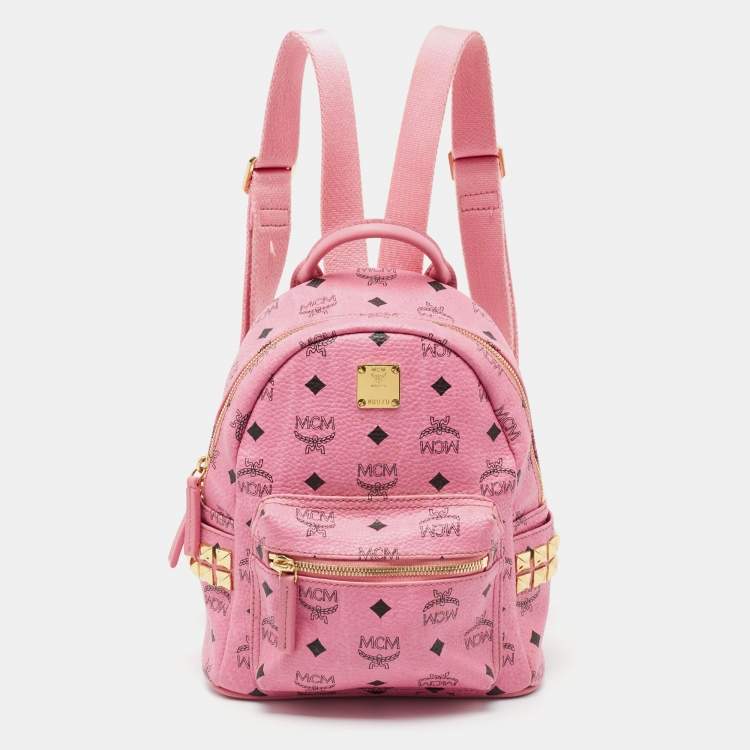Pre Owned MCM Pink Visetos Coated Canvas Studded Stark Backpack