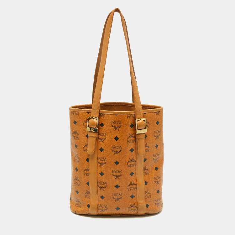 Pre Owned MCM Cognac Visetos Coated Canvas And Leather Tote