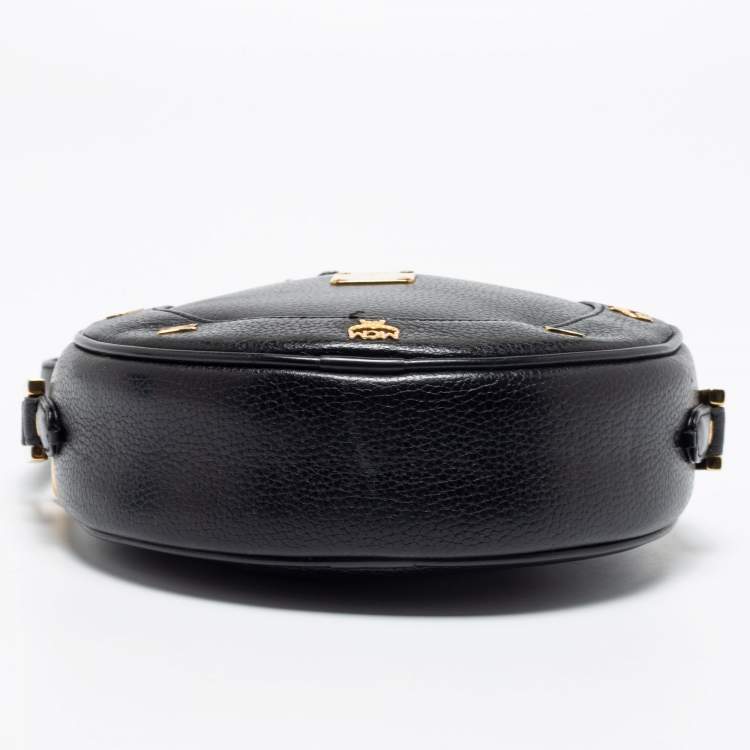 Pre Owned MCM Black Leather Studded Tambourine Round Crossbody Bag