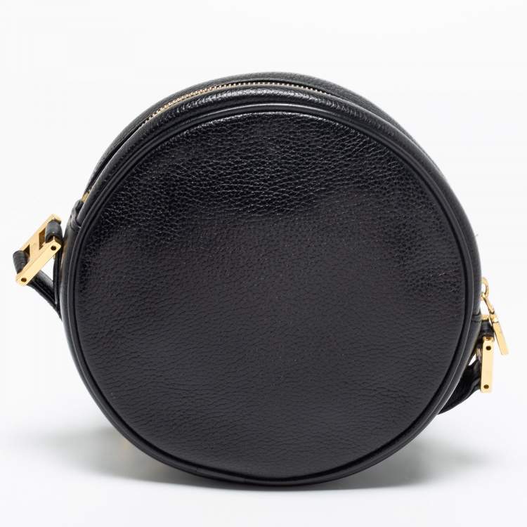 Pre Owned MCM Black Leather Studded Tambourine Round Crossbody Bag