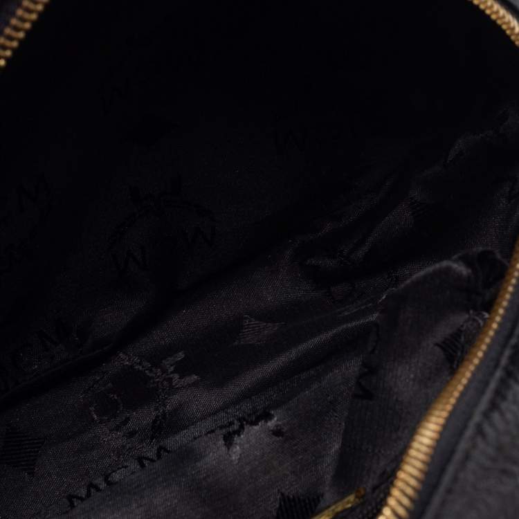 Pre Owned MCM Black Leather Studded Tambourine Round Crossbody Bag