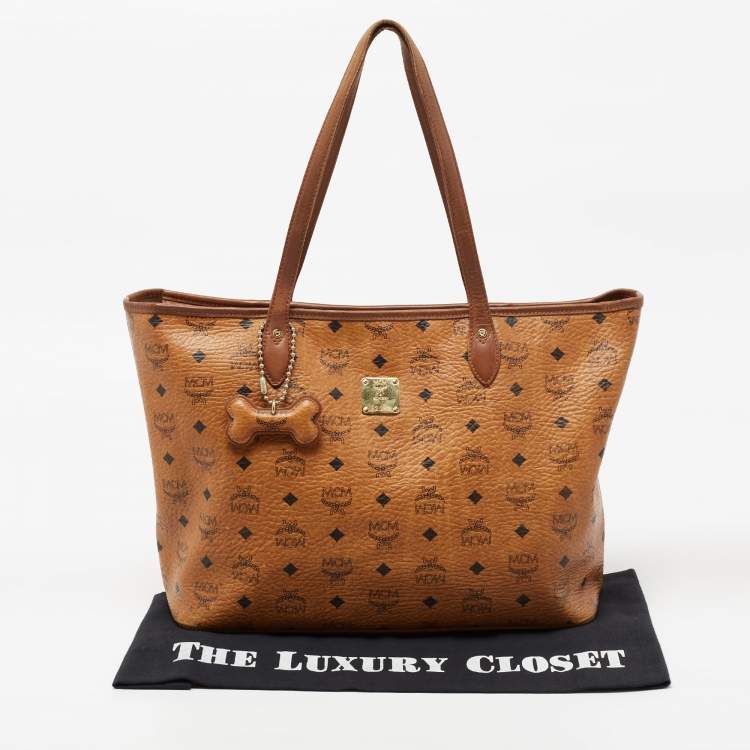 Pre Owned MCM Cognac Visetos Coated Canvas Tote