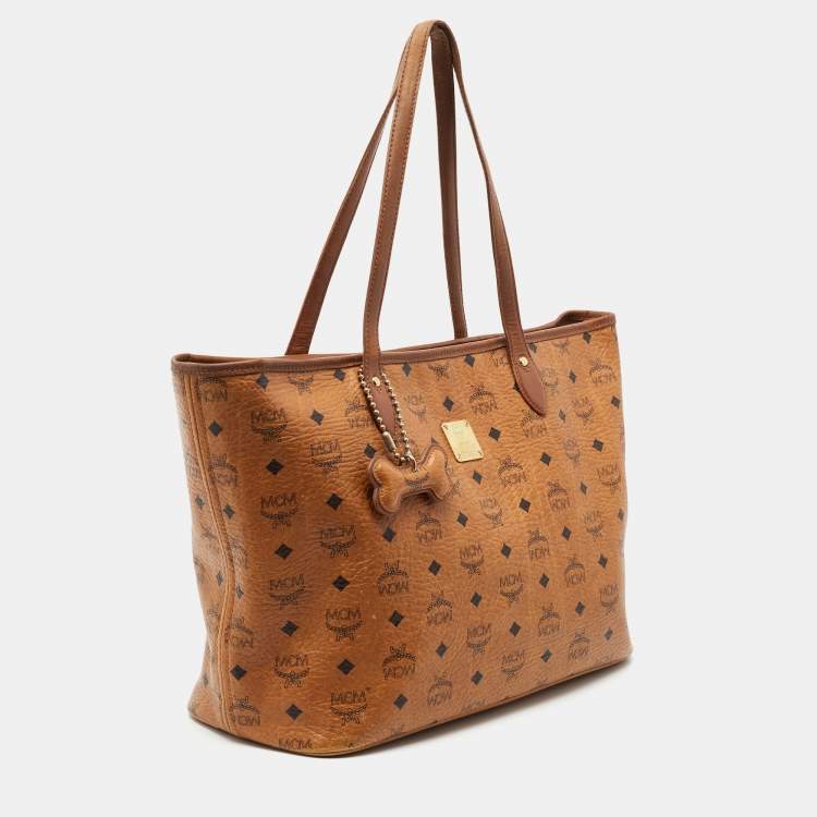 Pre Owned MCM Cognac Visetos Coated Canvas Tote