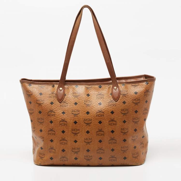 Pre Owned MCM Cognac Visetos Coated Canvas Tote