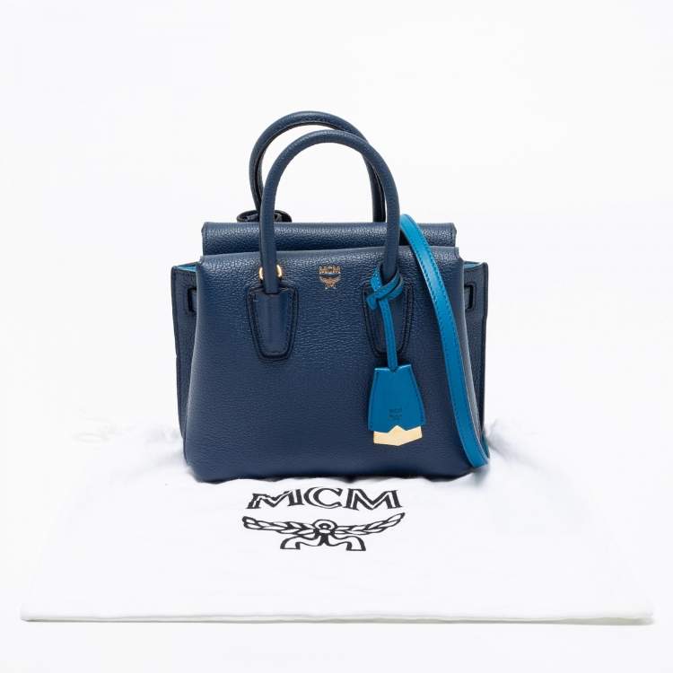 Pre Owned MCM Blue Leather Mini Milla Park Avenue Tote