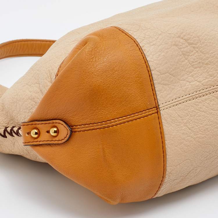 Pre Owned MCM Beige/Brown Grained Leather Hobo