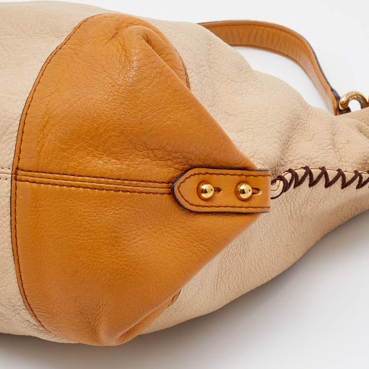 Pre Owned MCM Beige/Brown Grained Leather Hobo