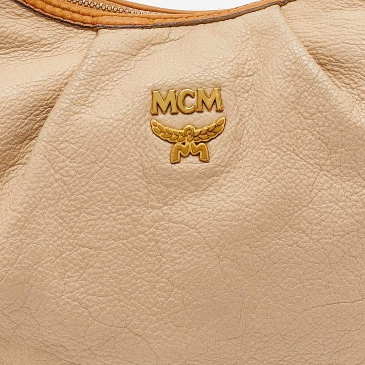 Pre Owned MCM Beige/Brown Grained Leather Hobo