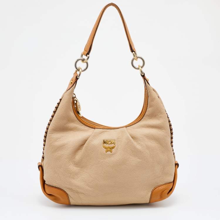 Pre Owned MCM Beige/Brown Grained Leather Hobo
