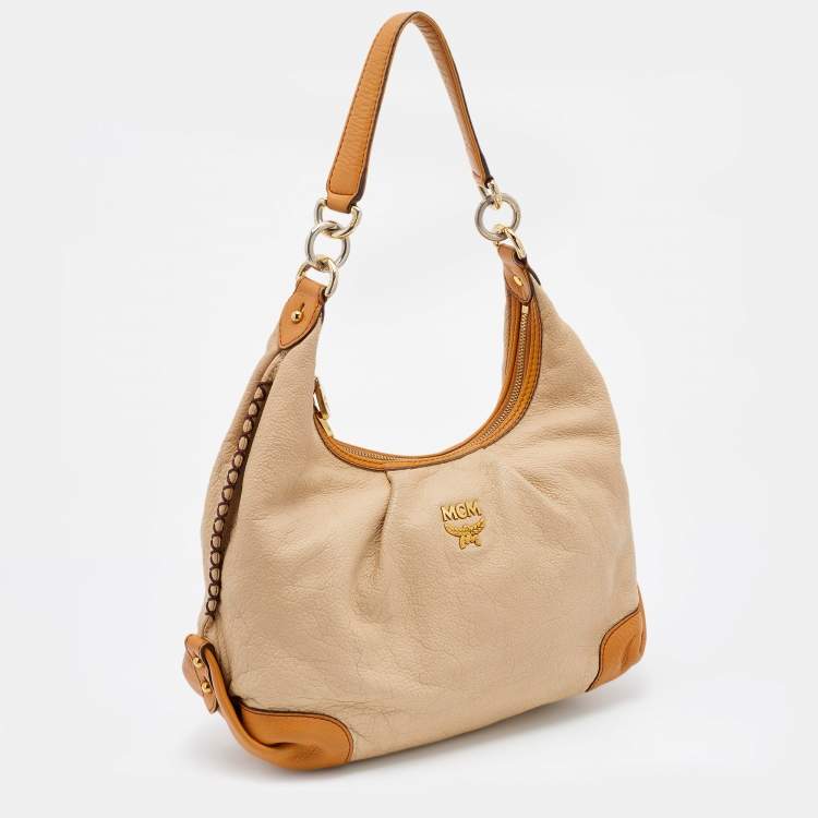 Pre Owned MCM Beige/Brown Grained Leather Hobo