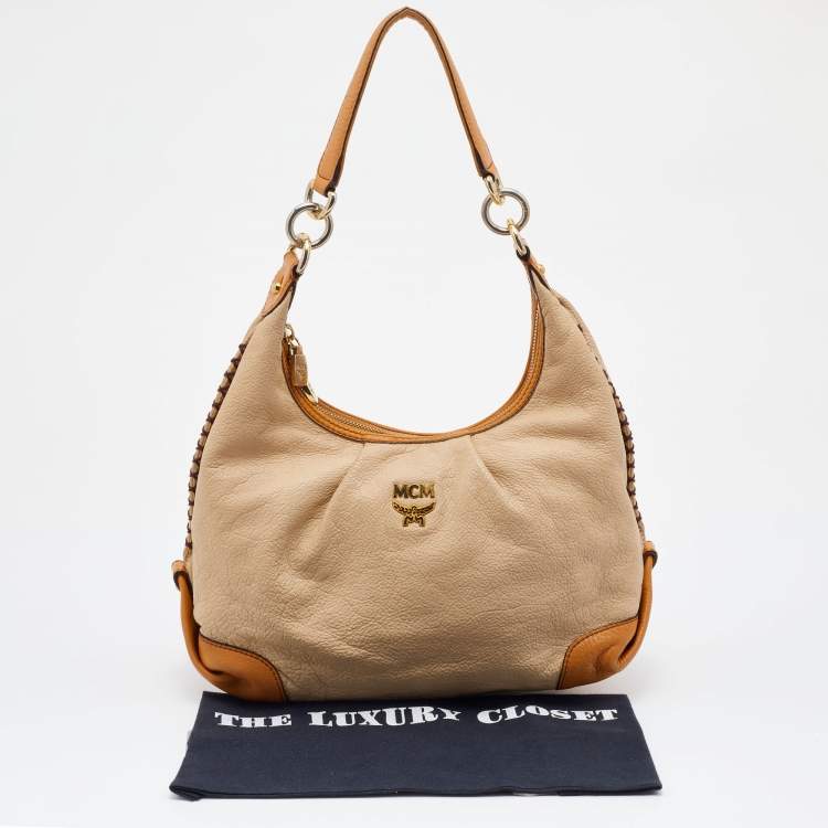 Pre Owned MCM Beige/Brown Grained Leather Hobo
