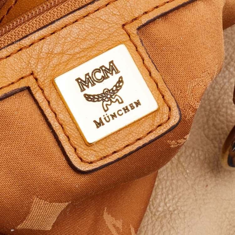 Pre Owned MCM Beige/Brown Grained Leather Hobo